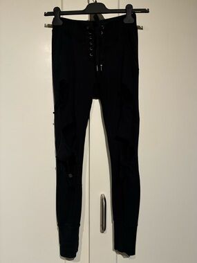 NSF P Black Distressed Lace-Up Joggers ✨